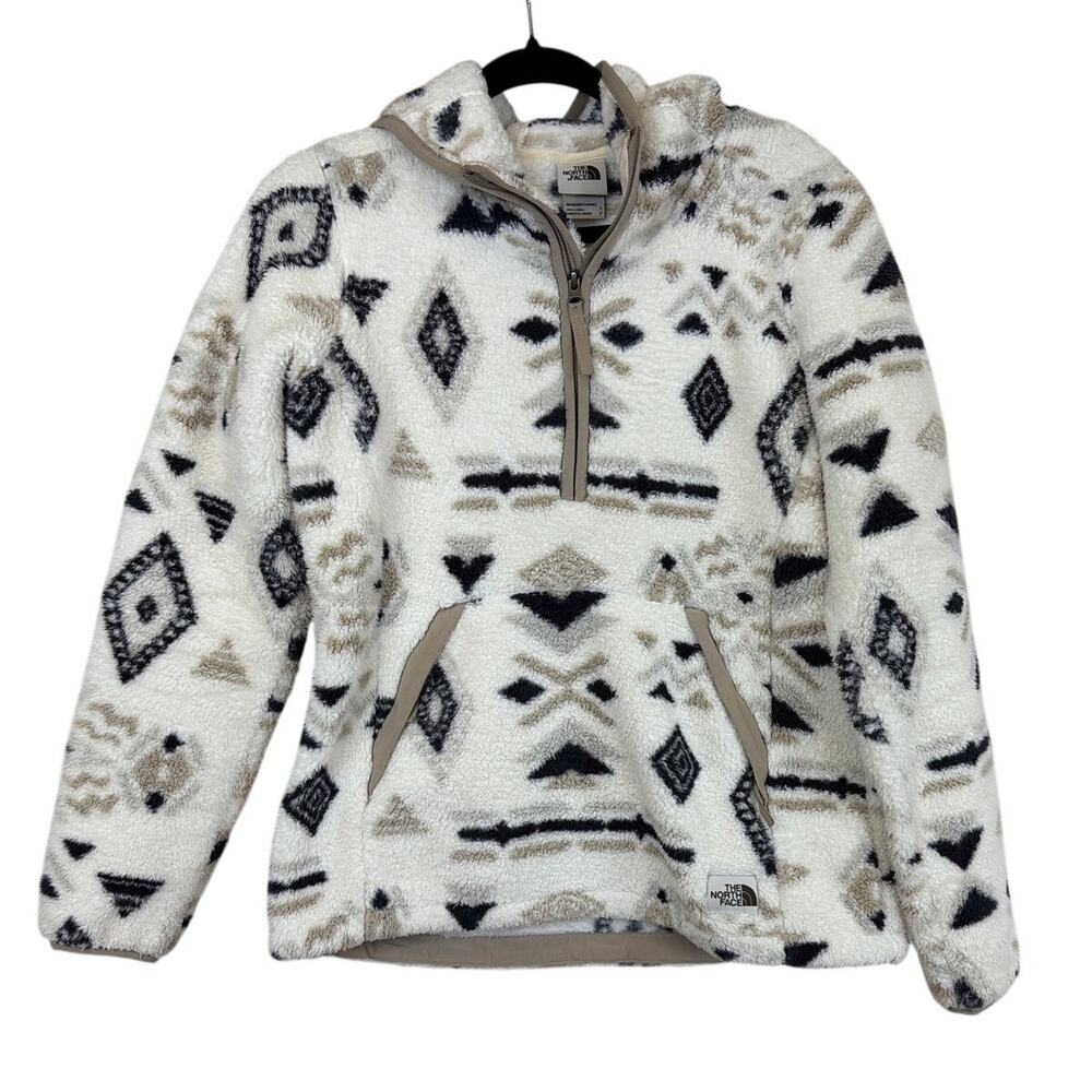 The North Face White Patterned Fleece Half-Zip Hoodie S